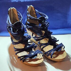 Rampage strappy sandals sz 9.5 M wedge royal blue Jumperz EUC